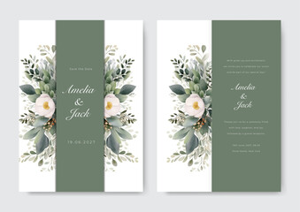 Wedding invitation templates and watercolor style leaf frames elegant floral