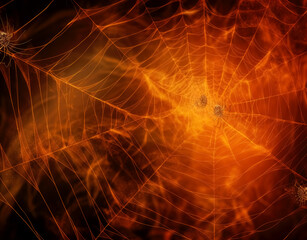 Orange grunge spider web background with grunge doodles.