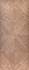 Wall panel of walnut veneer with geometric rhombic pattern as background. Natural materials for interior design. Stylish covering - 613513117