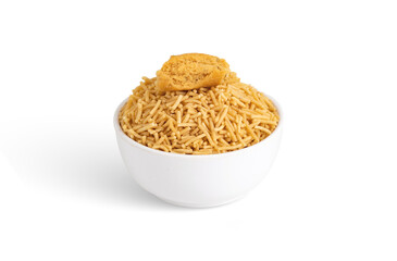 Bhujia sev- Famous Bikaneri bhujia, often simply called bhujia, is a popular crispy snack prepared by using moth beans and besan and spices, originating from, Bikaner, Rajasthan, India.
