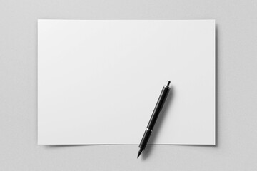 top view modern clean minimalist simple a4 landscape achievement blank certificate paper with black signature pen realistic mockup isolated 3d illustration render