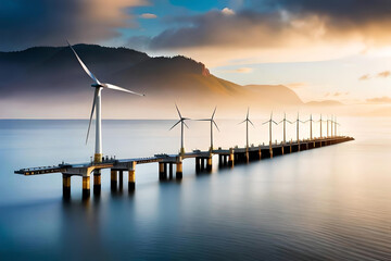 a tidal energy farm with turbines capturing the power of ocean tides, highlighting the potential of tidal energy as a sustainable source - obrazy, fototapety, plakaty