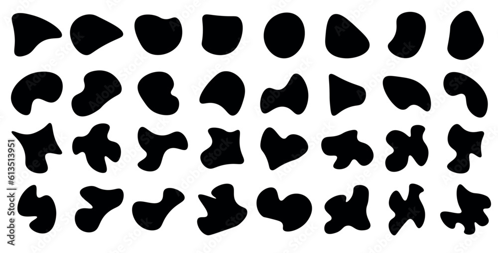 Wall mural shape set, random blobs print. black form abstract style design simple rounded