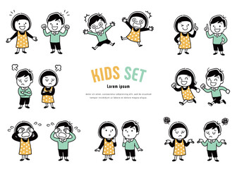 ベクターイラスト素材：かわいい男の子と女の子、子供人物セット
