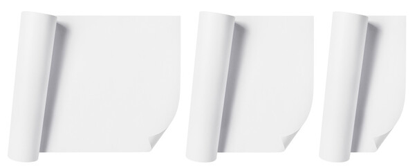 Set of rolled blank paper sheets, cut out