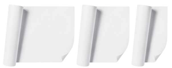 Set of rolled blank paper sheets, cut out