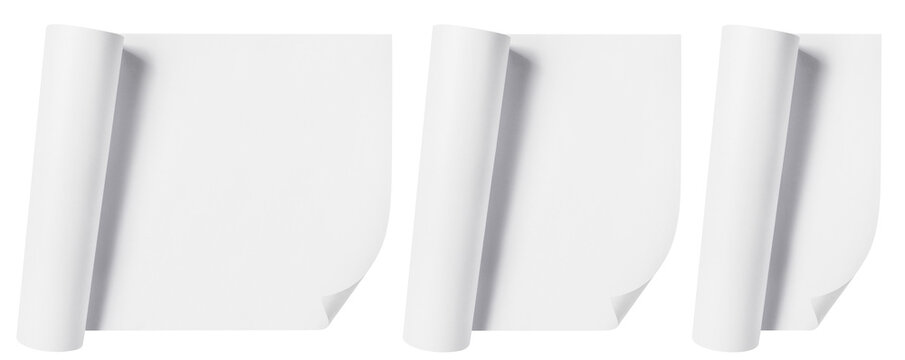 Set of rolled blank paper sheets, cut out