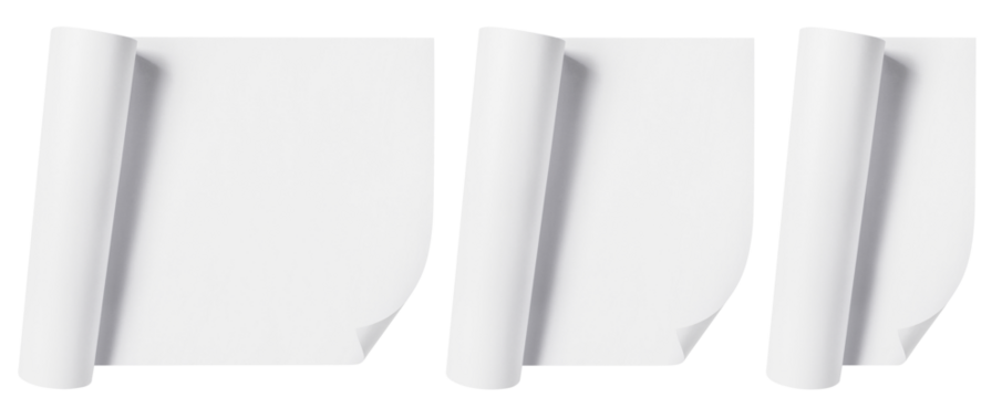 Set of rolled blank paper sheets, cut out