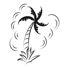 Beach scenery line illustration. Palm tree line drawing for print or use as poster, card, flyer or T Shirt