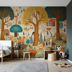 wallpaper design for kids room with trees
