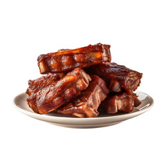 BBQ ribs served on a pretty plate, with a clean background for the menu