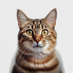Fototapeta premium Portrait of Tabby cat looking at the camera isolated on white background