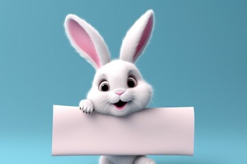 Cute Bunny Rabbit Holding a Sign for Copy