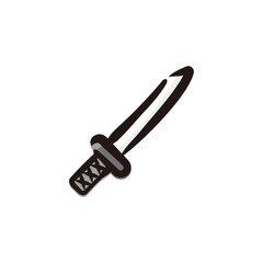 Samurai sword - Japanese traditional culture icon/illustration (Hand-drawn line, colored version)