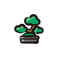 Bonsai - Japanese traditional culture icon/illustration (Hand-drawn line, colored version)
