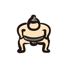 Sumo - Japanese traditional culture icon/illustration (Hand-drawn line, colored version)