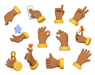 Hand signals - modern realistic colorful 3d icon set