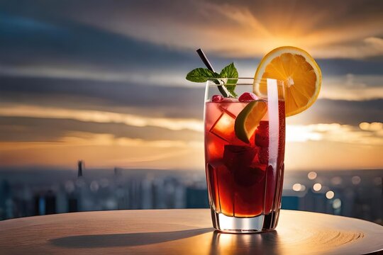 cocktail at sunset, generative ai