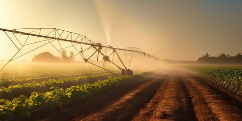 AI Generated. AI Generative. Automatic farming water irrigation field growing system. Future innovation technology eco. Graphic Art