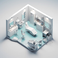 Fototapeta na wymiar Detailed isometric dental office with dentist chair and equipment on isolated background