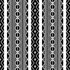 Vector geometric ornament in ethnic style. Seamless pattern with  abstract shapes. Black and white geometric  wallpaper. Repeating pattern for decor, textile and fabric. Abstraction art.