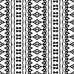 Vector geometric ornament in ethnic style. Seamless pattern with  abstract shapes. Black and white geometric  wallpaper. Repeating pattern for decor, textile and fabric. Abstraction art.