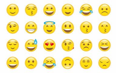 Fototapeta premium Big set of emoticon smile icons. Cartoon emoji set. Vector emoticon set