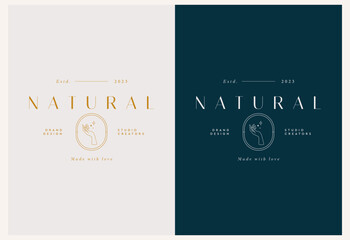 Vector abstract natural modern logo handmade design templates in trendy linear style in golden colors - luxury and jewelry concepts for exclusive services and products, beauty and spa industry