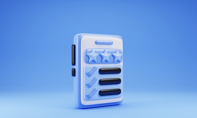 3d rendering blue smart phone icon isolated on blue background. Rating icon concept. 3d illustration