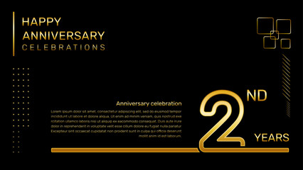 2 year anniversary template with gold color number and text, vector template
