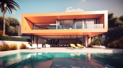Obraz na płótnie Canvas Contemporary holiday villa with pool. Generative Ai
