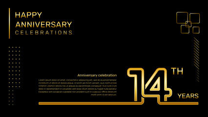 14 year anniversary template with gold color number and text, vector template