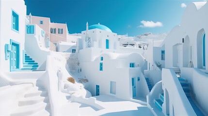 Abstract architecture of cycladic aegean traditional buildings, Santorini, Greece. Generative Ai