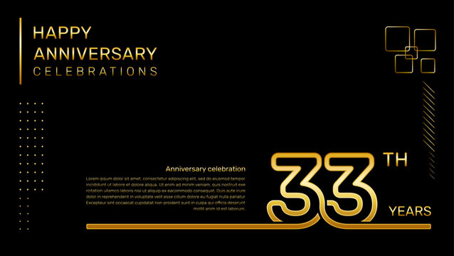 33 Year Anniversary Template With Gold Color Number And Text, Vector Template