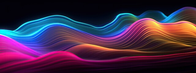 banner Abstract iridescent background waves on dark background generative ai