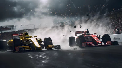 Fototapete F1 Race to Victory: Formula 1 Cars Zooming on the Track - Intense Competition