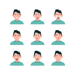 Set Of Adult Man Use Glasses Face Expression Avatars Vector