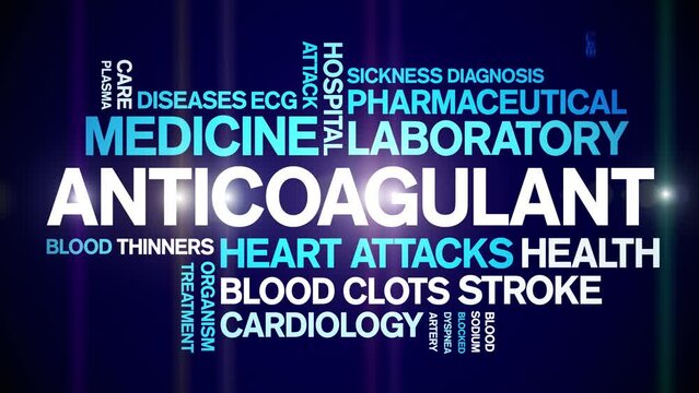 Anticoagulant animated tag word cloud;text design animation kinetic typography seamless loop.