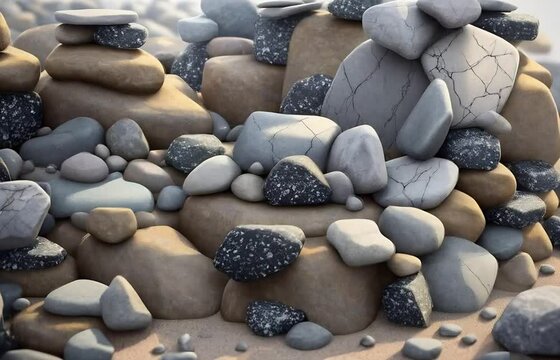 close up 3d background of pile of stones