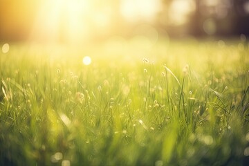 Fototapeta na wymiar Background of fresh green grass in blur. Generative AI
