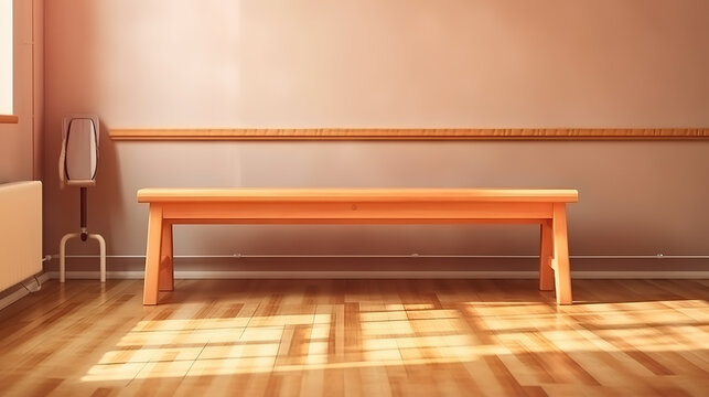 Gymnastics bench indoor of school room for physical exercise. Generative Ai