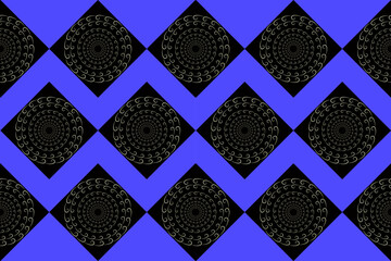 geometric lines blue and black Intertwined with fabric patterns, skirts, shirts, tablecloths, socks, curtains, pillows, hats, made into a large piece of fabric, patterns on glasses, plates, bowl