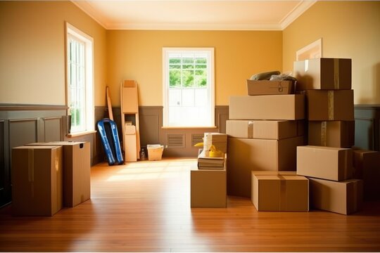 The meticulous process of a professional home moving service as they pack and transport household items. Generative AI