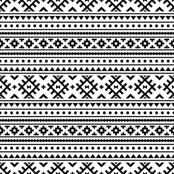 Aztec Navajo tribal geometric vector background. Seamless native ethnic pattern. Black and white colors. Design for textile, template, fabric, shirt, printing, rug, decorative, background.