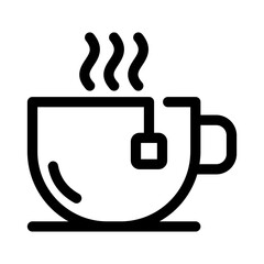 Cup of tea drawing outline icon. Tea bag brewing cooking vector illustration