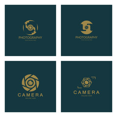 Naklejka premium photography camera logo icon vector design template isolated on black background