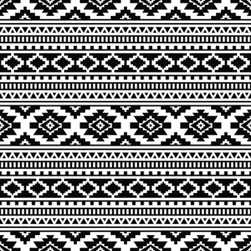 Border pattern with Native American. Geometric seamless ethnic pattern in native tribal style. Black and white colors. Design for textile, template, fabric, shirt, rug, decorative, background.