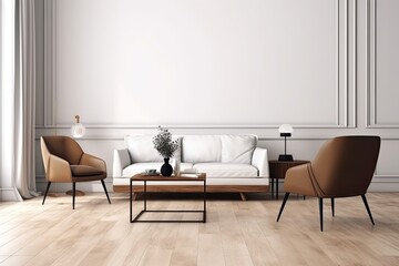 An Elegant Living Room with Mid-Century & Minimalist Design. Generative AI