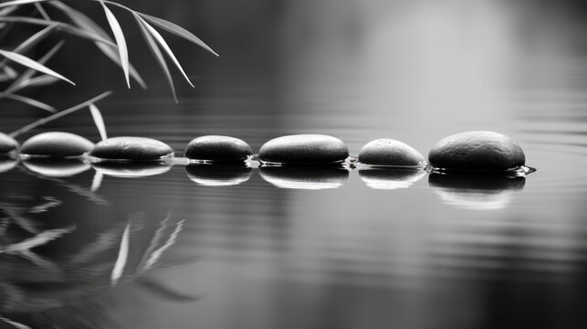 Zen Stones in the water HD 8K wallpaper Stock Photographic Image