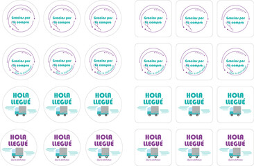 Pegatina para emprendedores. Hola LLegué. Gracias por tu compra. Etiquetas  © Giselle